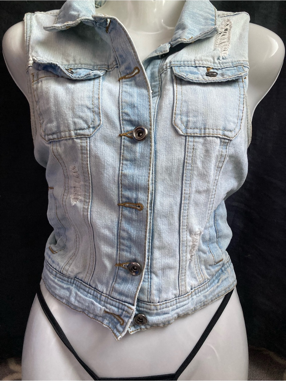 Ci Sono Distressed Light Wash Denim Vest Sleeveless Jean Jacket Size M